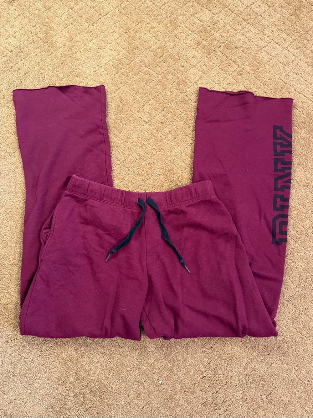 PINK Victoria’s Secret Maroon High Rise Wide Leg Logo Sweatpants Women’s S